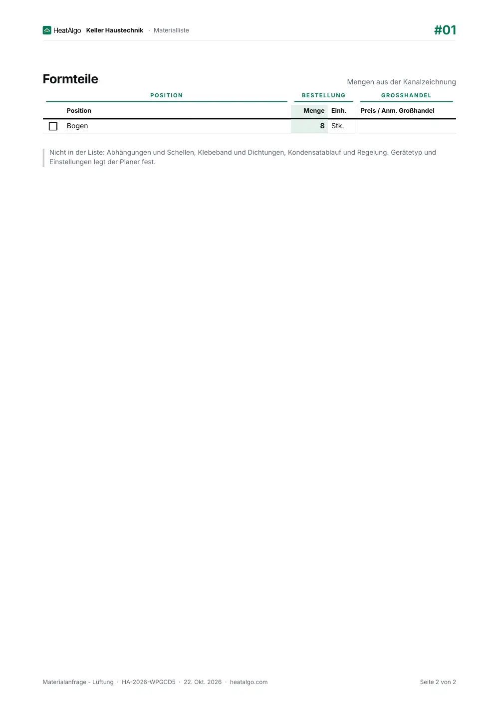 Materialliste - Wohnraumlüftung, 2/2