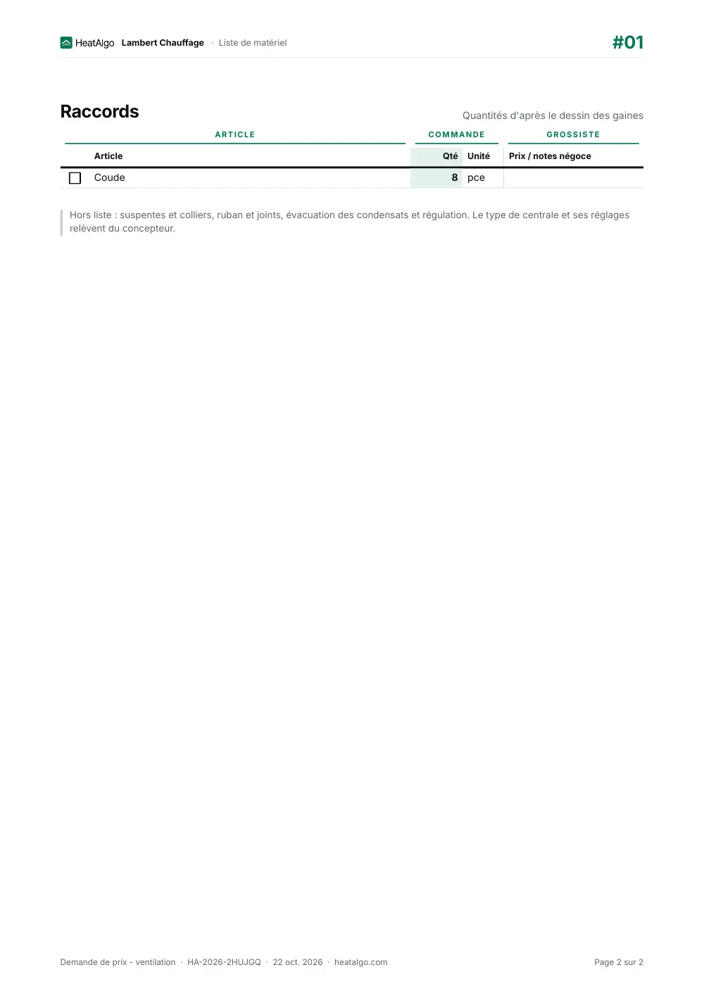 Liste du matériel - VMC double flux, 2/2