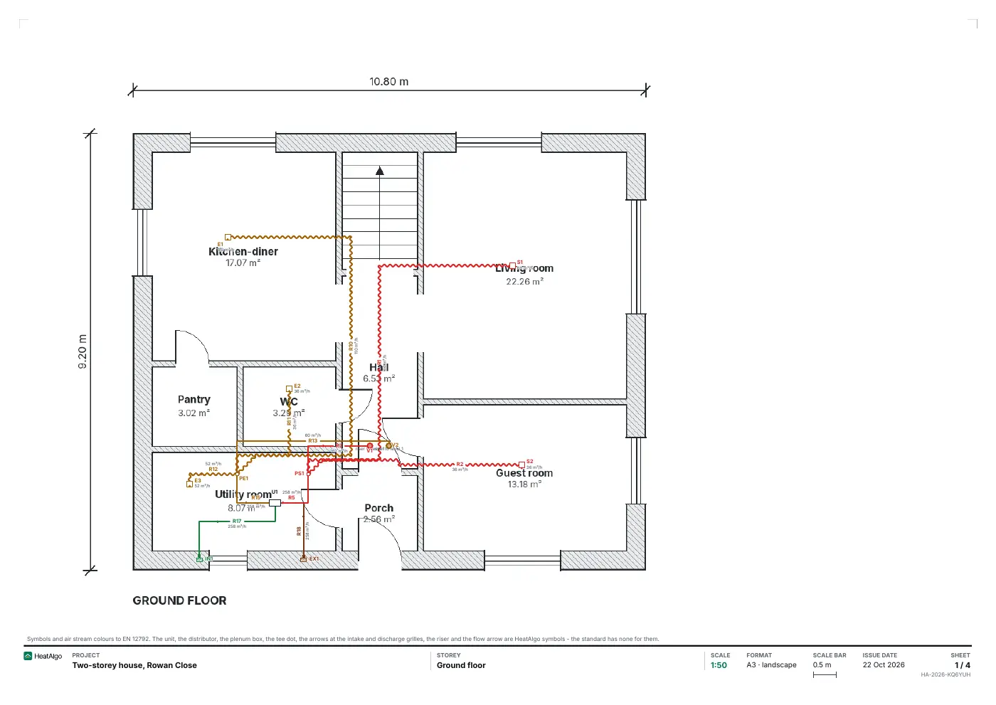 Scaled plan - Heat recovery ventilation, 1/4