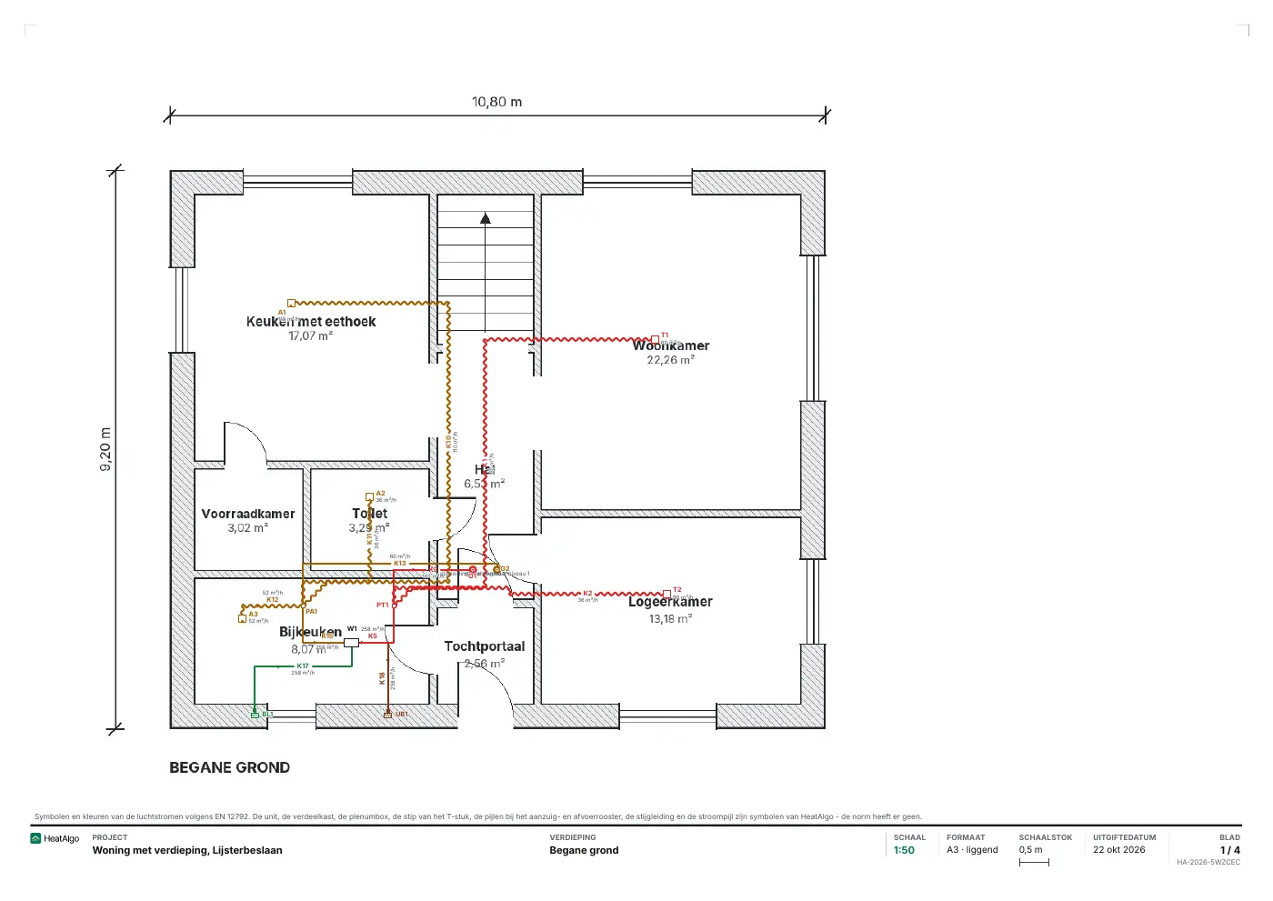 Plattegrond op schaal - Balansventilatie, 1/4