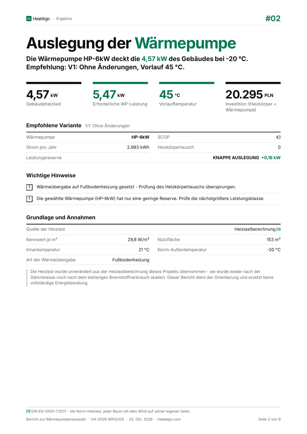 Bericht - Wärmepumpe - Vorauslegung, 2/9
