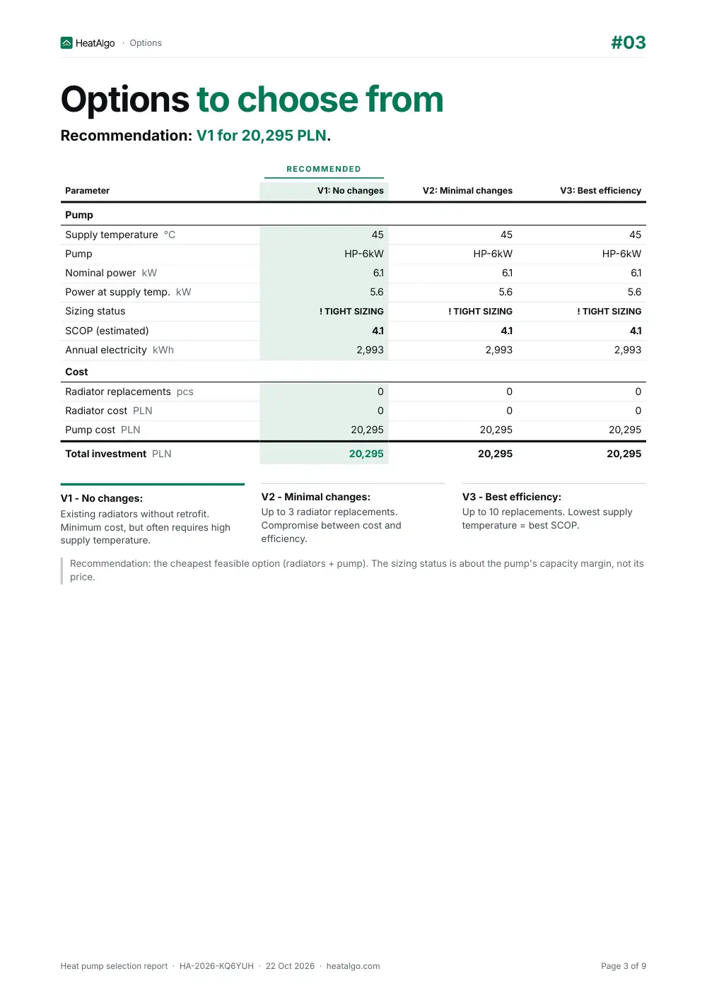 Report - Heat pump - preliminary sizing, 3/9