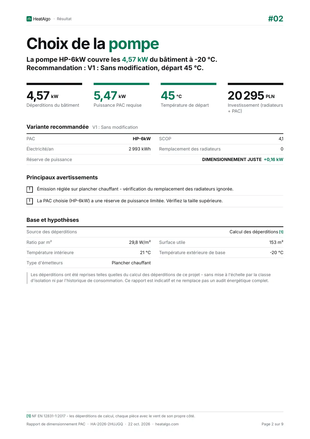Rapport - Pompe à chaleur - dimensionnement préliminaire, 2/9