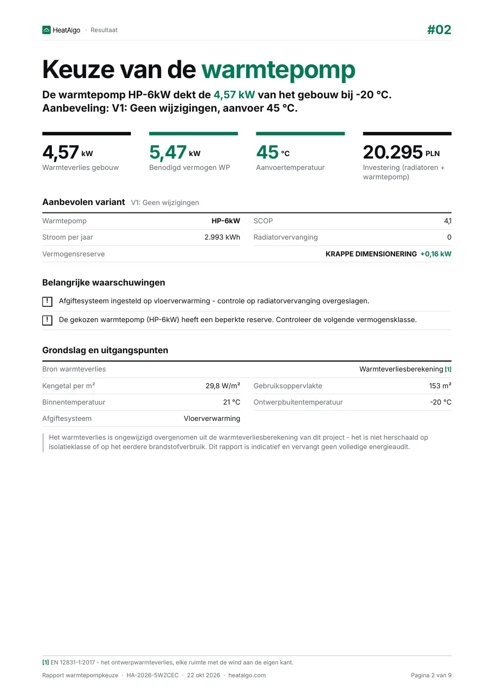 Rapport - Warmtepomp - voorlopige dimensionering, 2/9