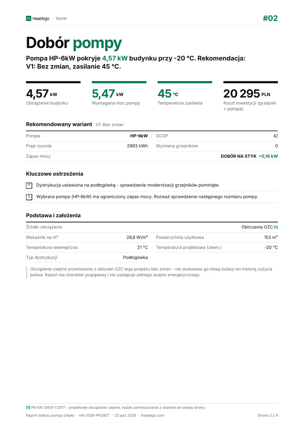 Raport - Pompa ciepła - dobór wstępny, 2/9