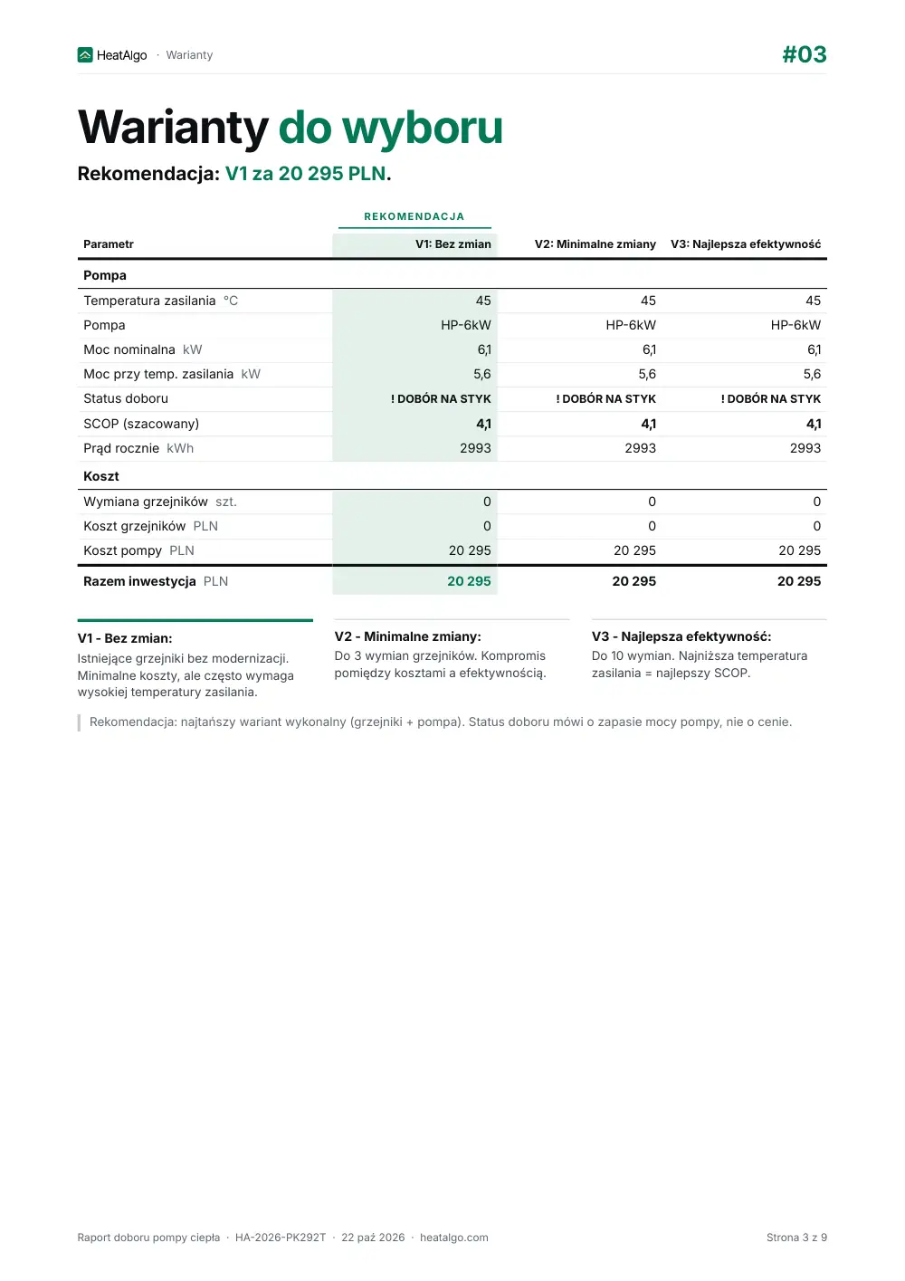 Raport - Pompa ciepła - dobór wstępny, 3/9