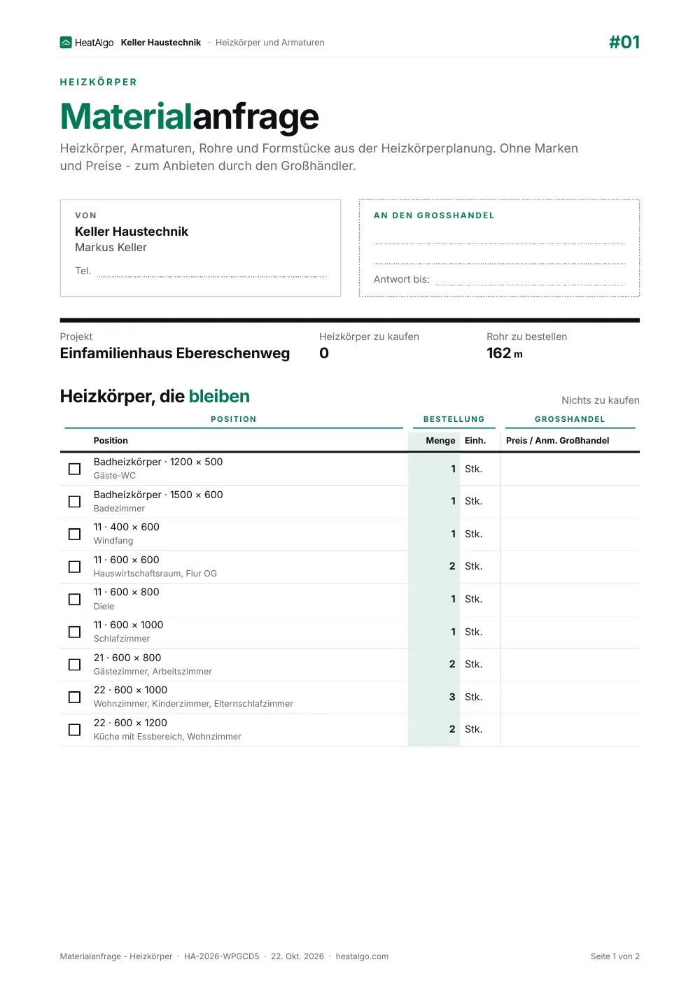 Materialliste - Heizkörper (Beta), 1/2
