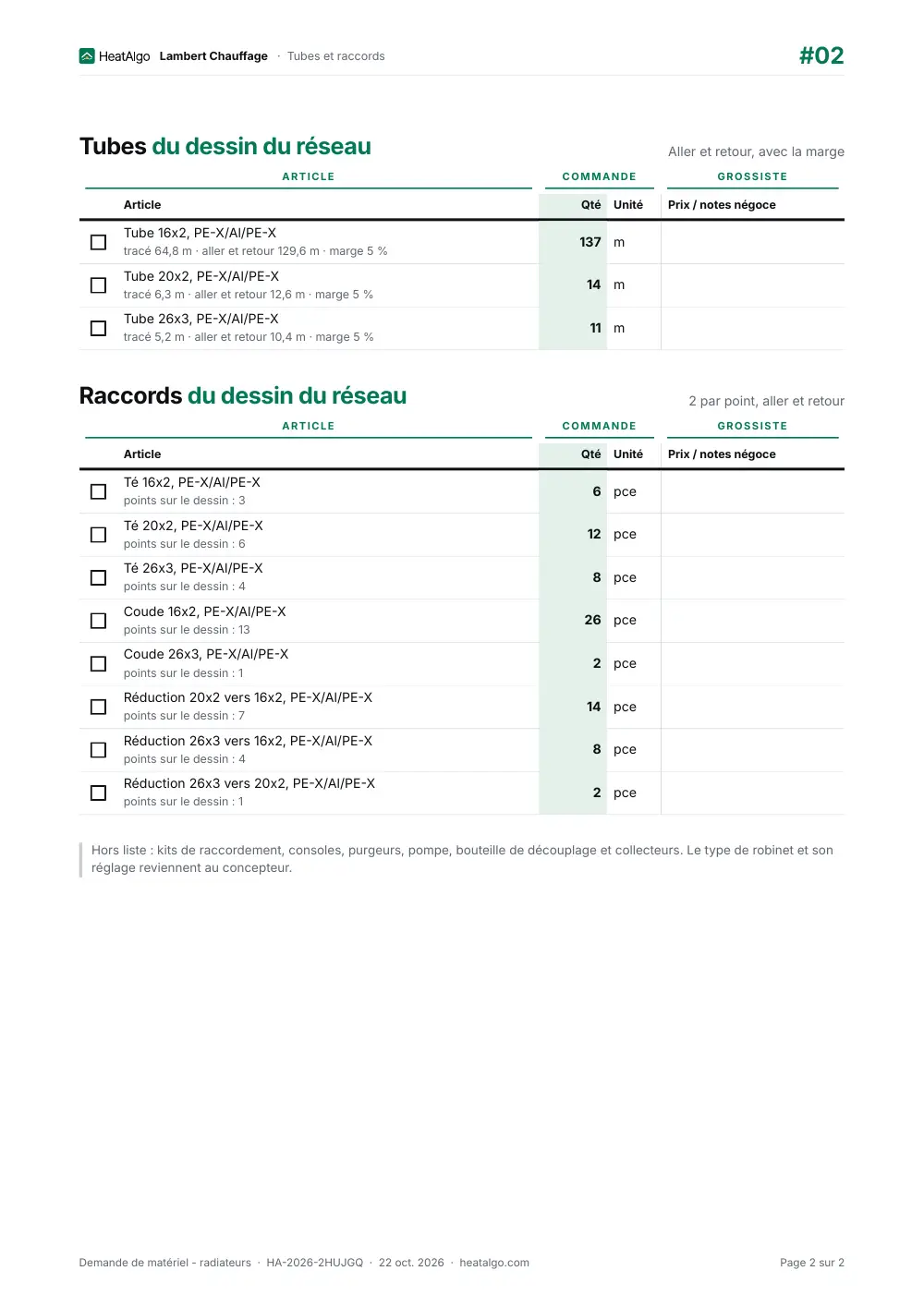 Liste du matériel - Radiateurs (bêta), 2/2