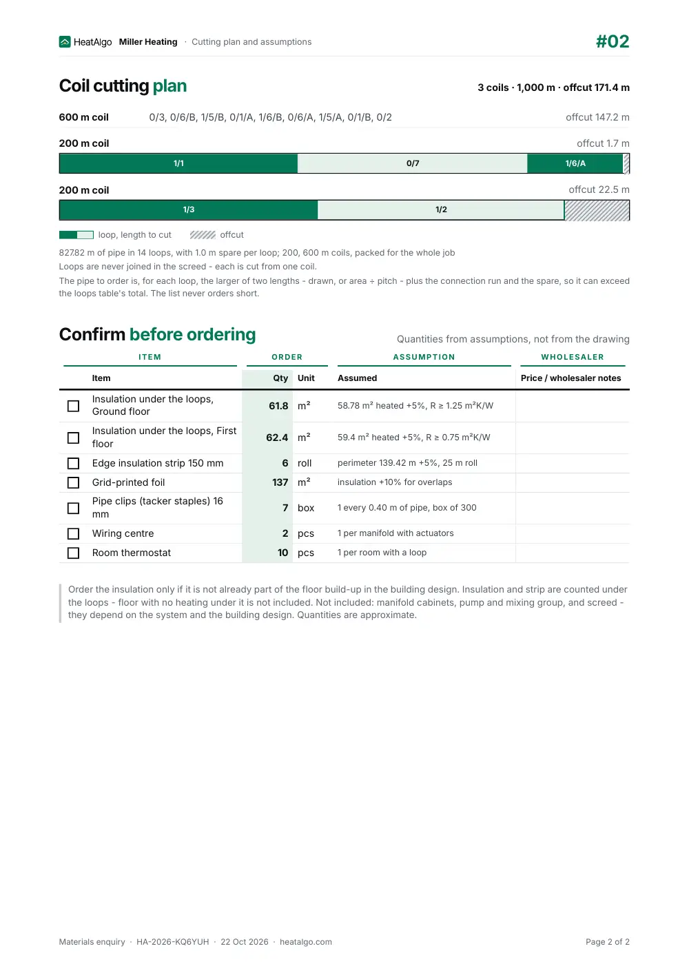 Materials list - Underfloor heating, 2/2