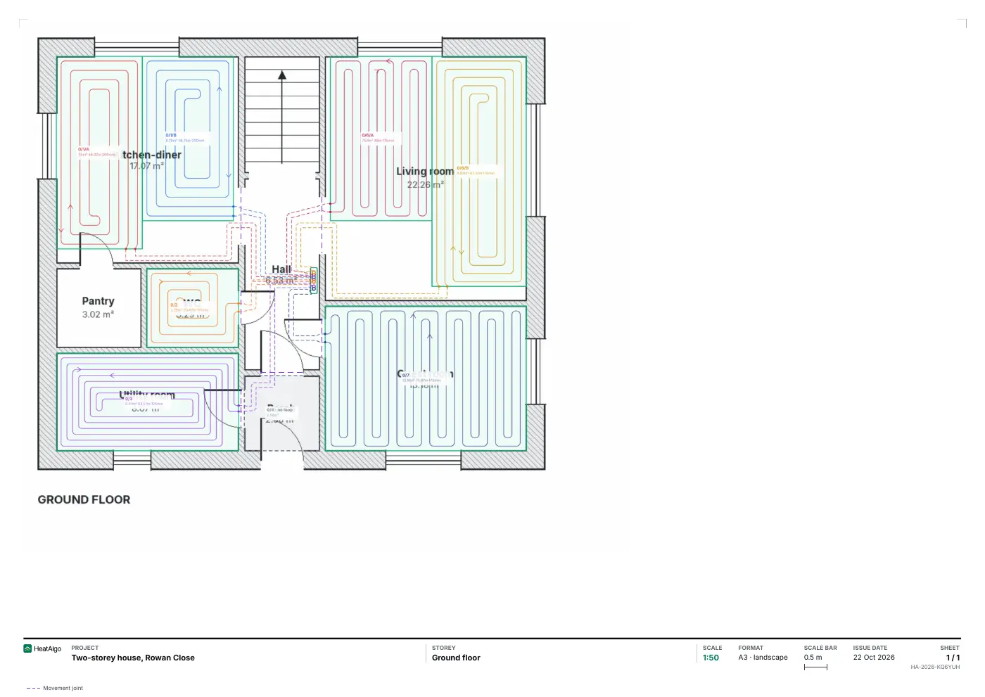 Scaled plan - Underfloor heating, 1/1